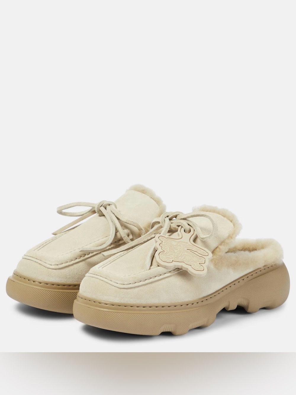 Burberry EKD Shearling-Lined Suede Mules Clay EU 41